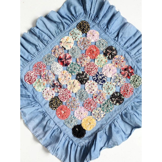 Mid 20th Century Vintage Yo-Yo Quilted Pillow Cover For Sale - Image 5 of 9