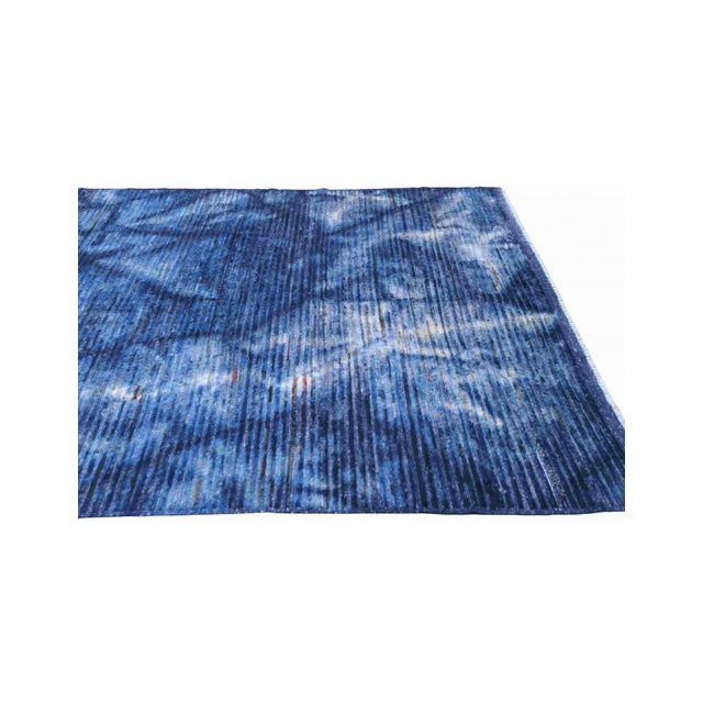 1960s Blue Hand Knotted Modern Wool Rug For Sale - Image 5 of 7