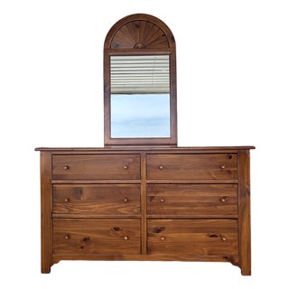 Ethan Allen Country Craftsman Shaker Style 6 Drawer Pine Dresser & Mirror For Sale