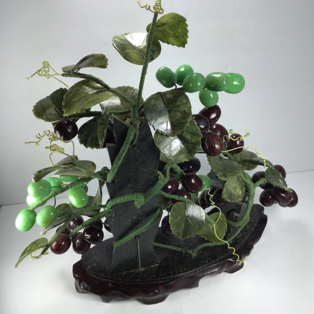 Mid 20th Century Asian Jade Stone Grape Bonsai Tree Mid 20th Century Chinese Oriental Asian Grape Bonsai Tree Vine Jade Stone Marble Sculpture For Sale - Image 5 of 9