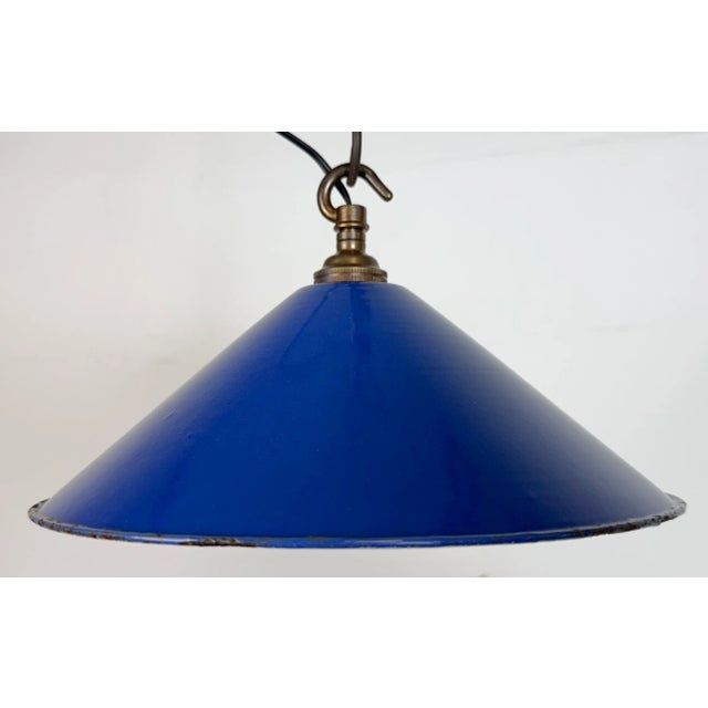 Industrial Blue Enamel Factory Pendant Lamp, 1950s For Sale - Image 6 of 17