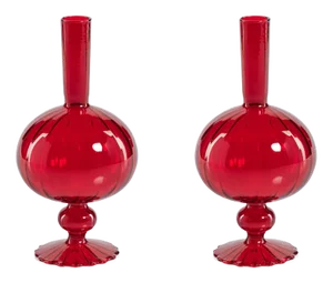 Vellum 2-Piece Set Small Red Spiral Glass Vases, Onion Shape