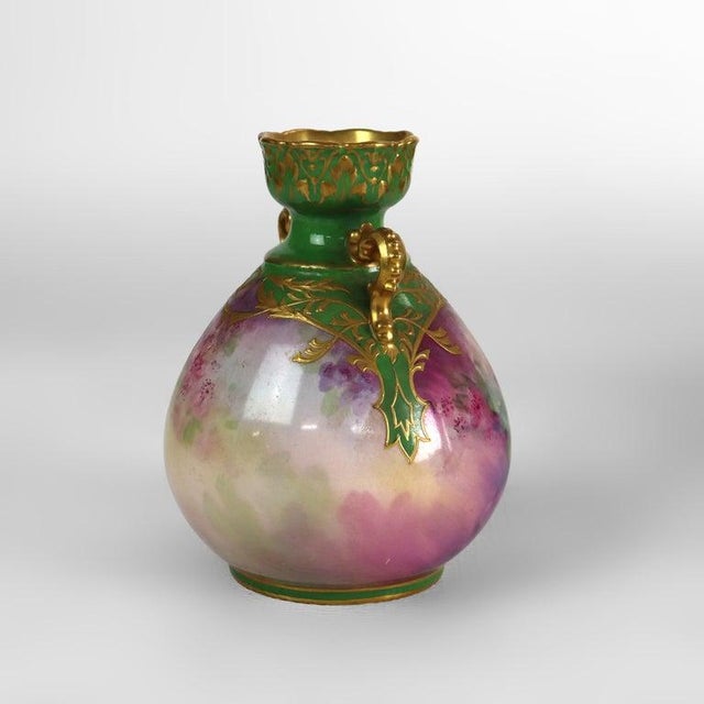 Art Nouveau Antique German Royal Bonn Floral Porcelain Vase Signed & Numbered C1920 For Sale - Image 3 of 5