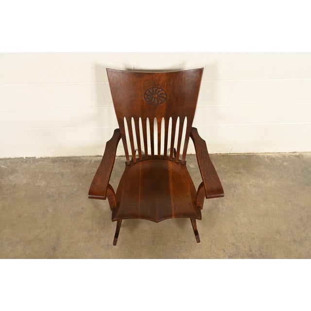 Early 20th Century J. Dieudonné Antique Belgian Mission Oak Arts & Crafts Rocking Chair, Circa 1910 For Sale - Image 5 of 14