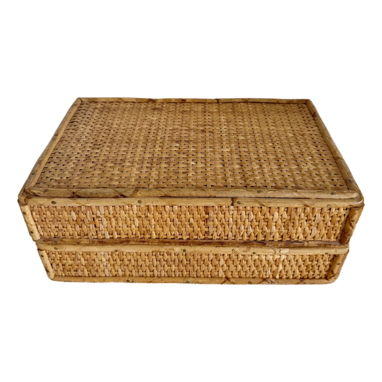 Vintage Woven Rattan Lidded Box | Chairish