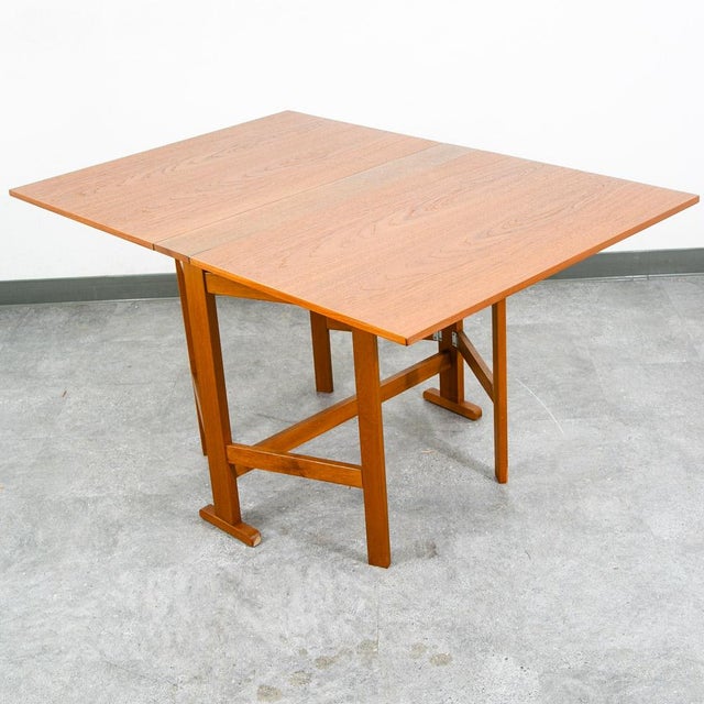 1960s Mid Century Danish Modern Dining Table Drop Leaf Gate Leg Folding Teak MCM For Sale - Image 5 of 12