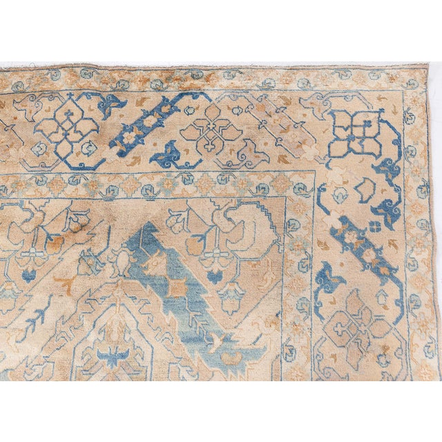 Authentic Persian Tabriz Handmade Wool Carpet in Blue and Beige Shades For Sale In New York - Image 6 of 10