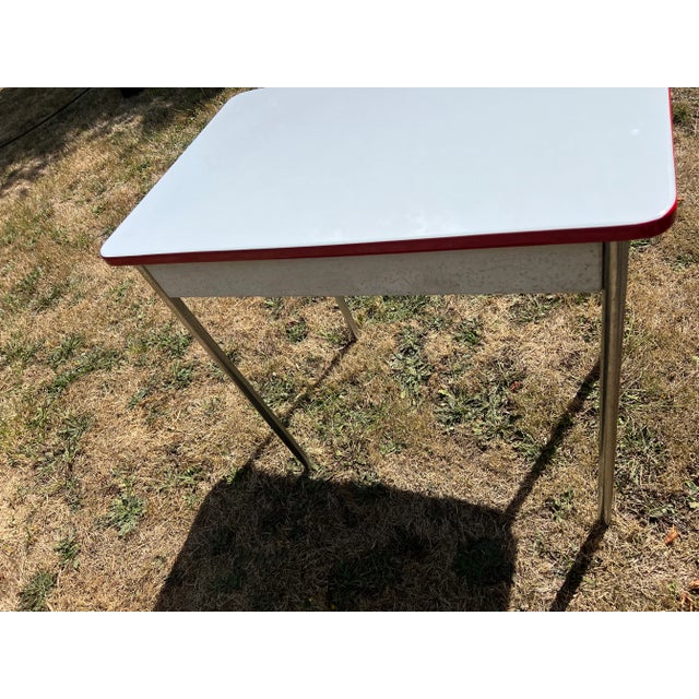 Classic Farmhouse Style White Enamel Top Kitchen Table With Red Trim ...