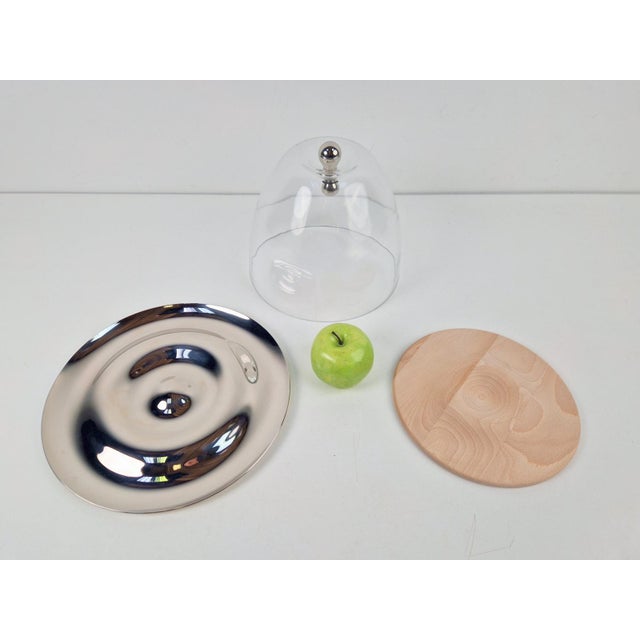 Flow Glass Dome with Serving Dish in Stainless Steel by Gijs Bakker for Royal VKB Walnut, 2000, Set of 3 For Sale - Image 3 of 12