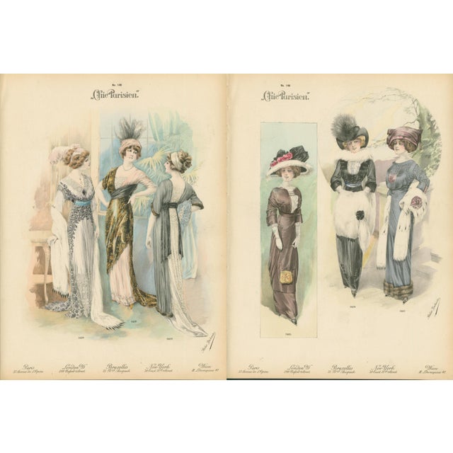 Set of two original antique fashion plates from Chic Parisien published by Atelier Bachwitz. Fine early 20th-century...