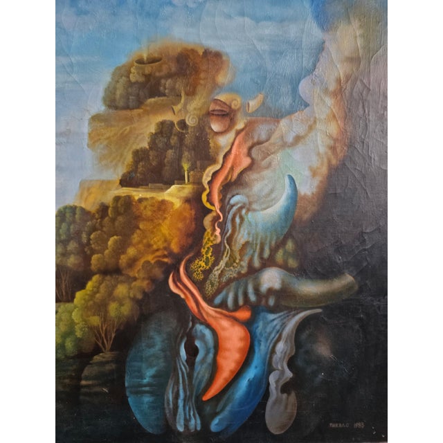 Mihailo Djokovic Tikalo, Surrealist Scene, 1983, Oil on Canvas For Sale - Image 6 of 9