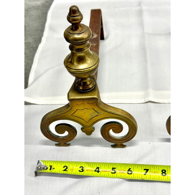 17th Century Antique 17th Century Brass Fireplace Andirons - Pair For Sale - Image 5 of 6