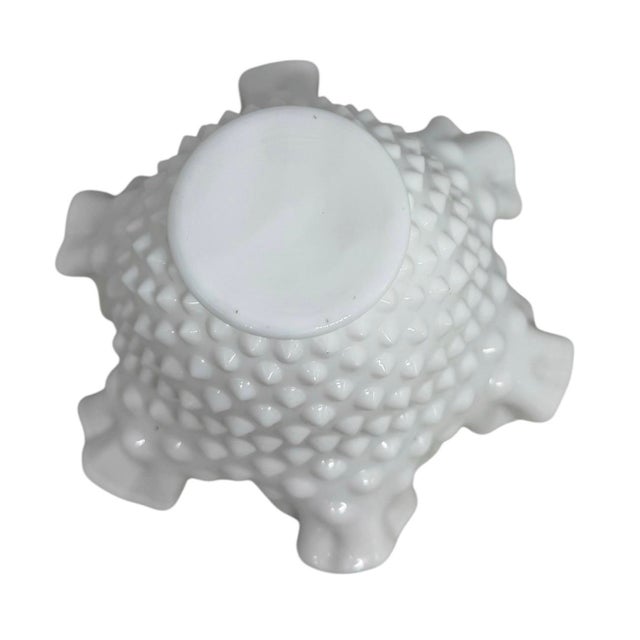 Ruffled Rim Hobnail White Milk Glass Bowl Vase — Vintage 6.5" Wide For Sale - Image 9 of 12
