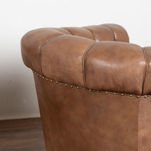 Pair of 20th Century Vintage Brown Leather Danish Club Chairs For Sale - Image 13 of 14