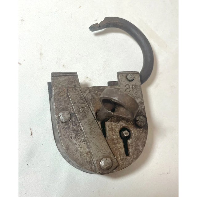 Gothic Rare Antique Hidden Key 1800's Pad Lock Solid Steel Wrought Iron Skeleton Key For Sale - Image 3 of 9