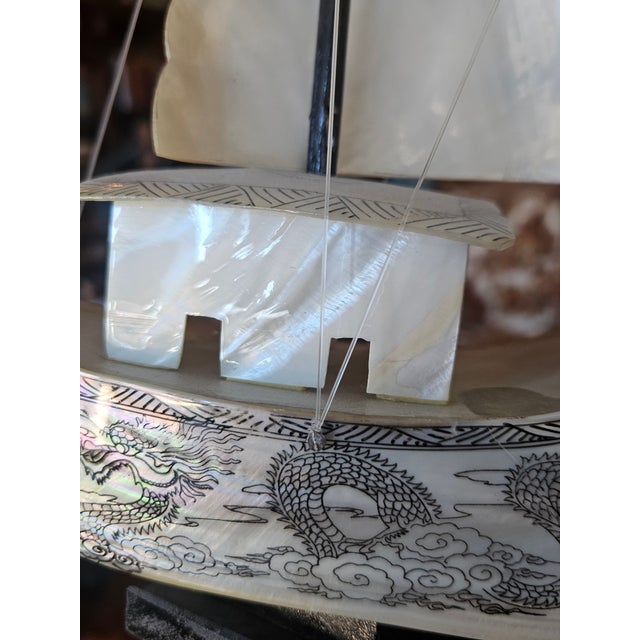 White 1960s Chinese Mother of Pearl Junk Ship - Dragon Boat Sculpture For Sale - Image 8 of 9