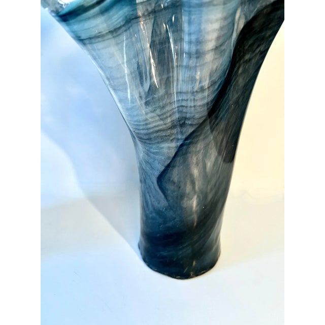 Pair of Hand Blown Smoky Gray Italian Murano Glass Freeform Ruffle Vases For Sale - Image 10 of 11