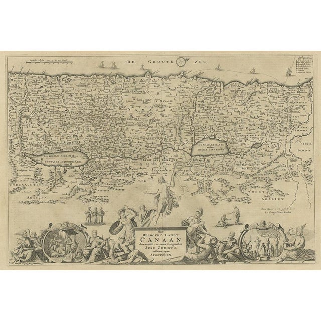 Anctique Map of Israel with Biblical Scenes by Jagen, 1748 For Sale - Image 3 of 10