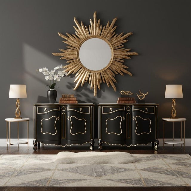 Late 20th-C. Modern French Louis XV Style Cabinet Black & Silver Gilt, Pair Available For Sale - Image 13 of 13