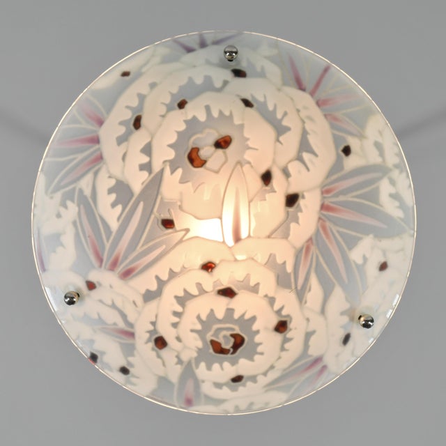 White French Art Deco Pendant Light by Maxonade - 1930 Chandelier France For Sale - Image 8 of 14