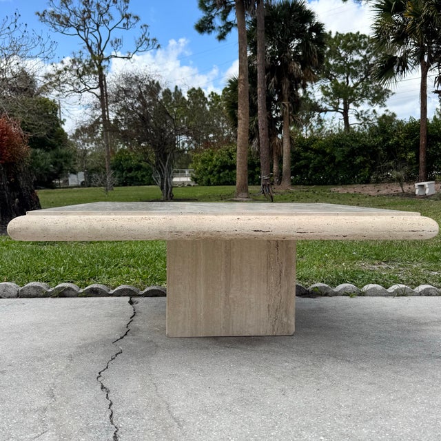 1980s Vintage Italian Travertine Coffee Table by Stone International For Sale - Image 5 of 12