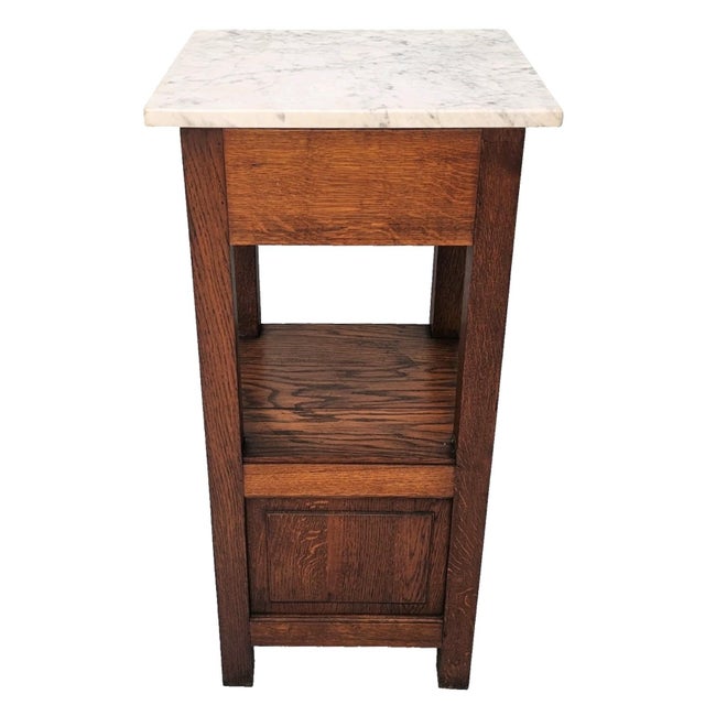 Antique 1920s French Oak Nightstand With Carved Grape Motif & White Marble Top For Sale - Image 4 of 18