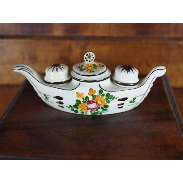 Mid 20th Ceramic Mustard Pot, Pepper Pot and Salt Cellar in the Shape of a Flowery Gondola For Sale - Image 12 of 12