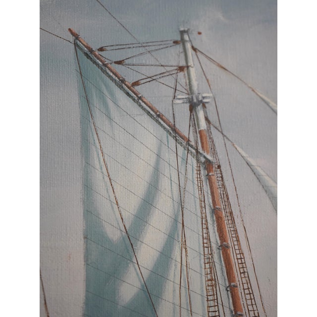 Brown h.luhrs Artist Signed Schooner Oil Painting on Canvas For Sale - Image 8 of 14
