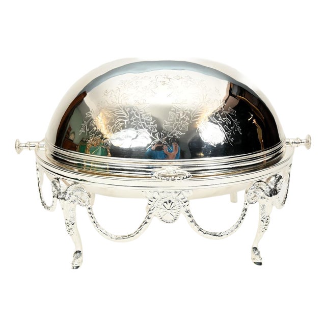 Edwardian Revival Silver-Plated Chafing Entree Dish with Revolving Dome Cover For Sale