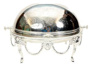 Edwardian Revival Silver-Plated Chafing Entree Dish with Revolving Dome Cover
