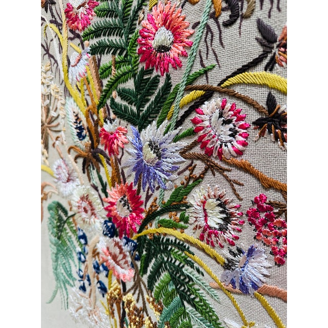 Hand-Embroidered Wall Hanging with Bouquet of Flowers, Germany, 1950s For Sale - Image 12 of 16