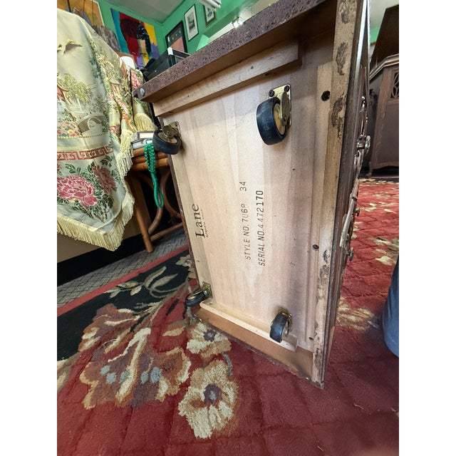 1970’s Lane Mediterranean Carved Rolling Dry Bar Cabinet With Expandable Leaves For Sale In San Francisco - Image 6 of 7