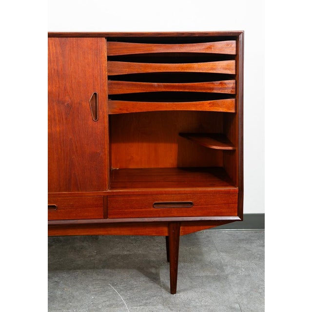 Mid Century Danish Modern Credenza Highboard Bar Sideboard Denmark Teak Drawers For Sale - Image 10 of 12