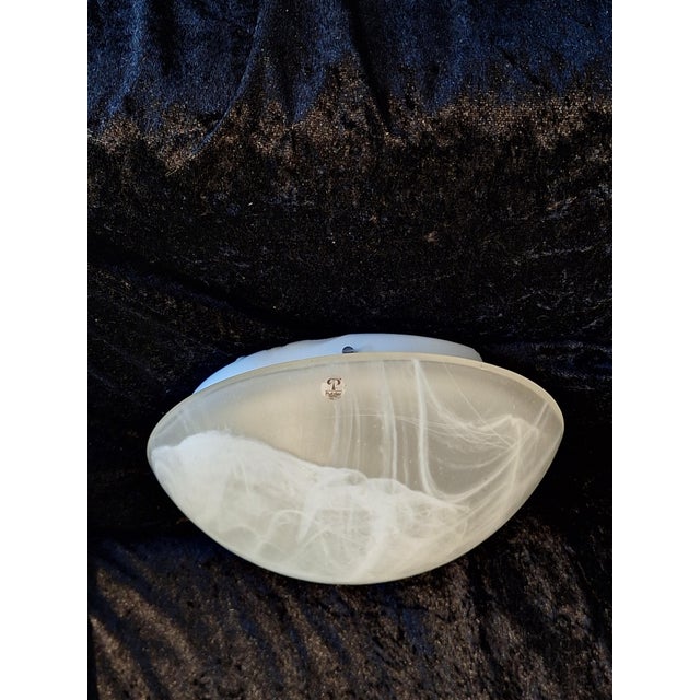 Vintage German Flat Ceiling Lamp with White Marbled Glass Shade from Peill & Putzler, 2000s, in Very Good conditions....