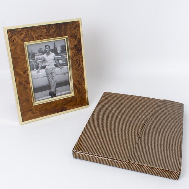 Mid Century Montagnani Italy Metal and Walnut Wood Picture Frame For Sale - Image 4 of 8
