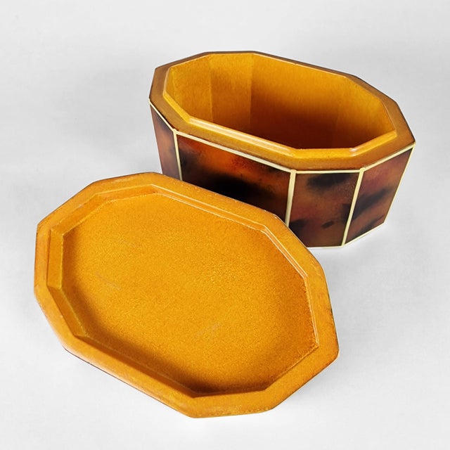 Vintage Maitland Smith Decagon Georgian Style Faux Tortoise Shell Decorative Box Caddy For Sale - Image 9 of 10