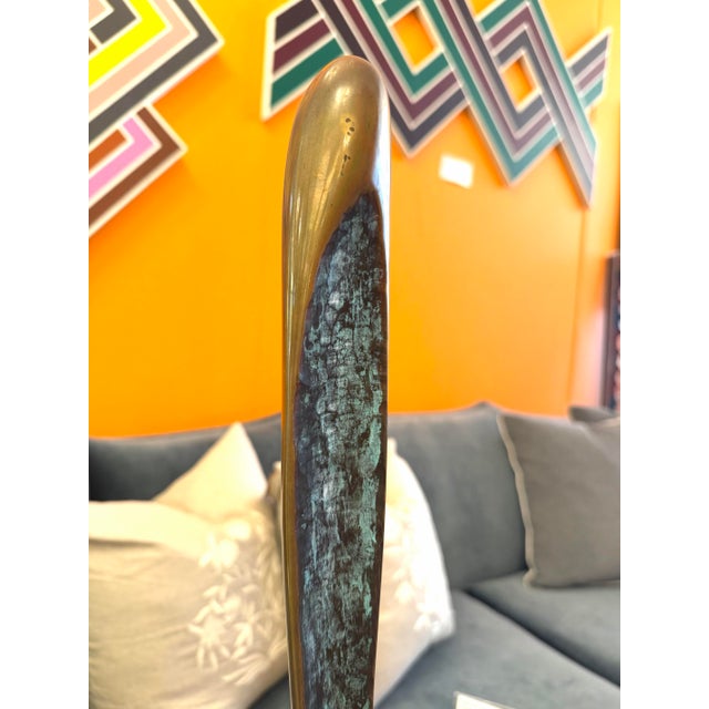 Metal "Grace" by Ante Bullion Bronze Modernist Abstract Sculpture on Stone Base With Name Plaque Dated 1995 For Sale - Image 7 of 7