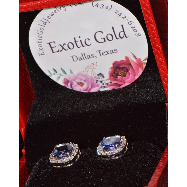 Certified Natural 2.35cts vs F Diamond Tanzanite Halo Stud Earrings, A Pair For Sale - Image 11 of 11