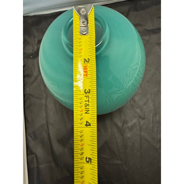 Glass Vintage Mid Century Style Art Glass 10” Vase Emerald Seafoam Ombre Etched Swirls For Sale - Image 7 of 9