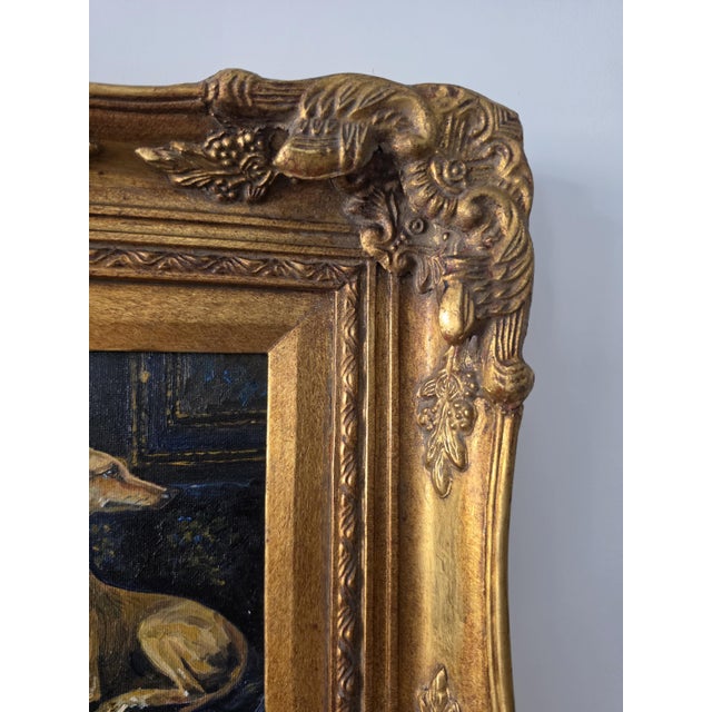 Late 20th Century Original Greyhound Oil Painting, Hand Painted Whippet Portrait, Vintage Gilded Frame, Dog Lover Wall Art, One of a Kind Artwork For Sale - Image 11 of 14