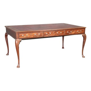 Large Three Drawer Gold Embossed Oxblood Leather Mahogany Georgian Writing Desk For Sale