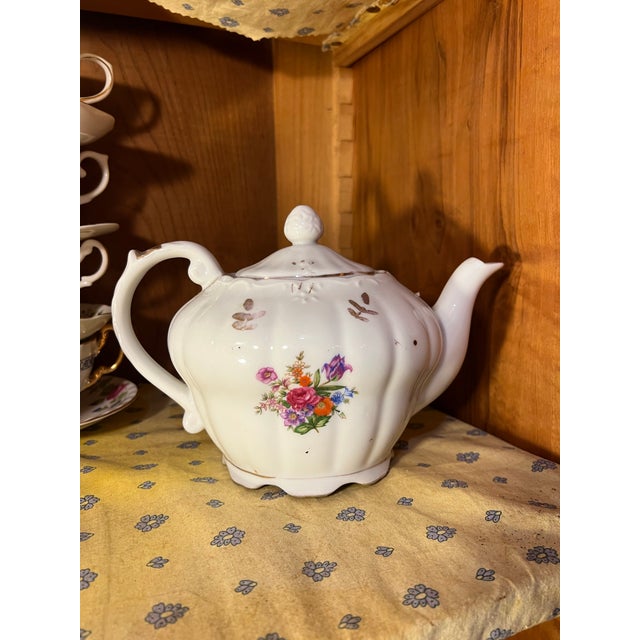 1950 Floral Porcelain Musical Box Teapot Music Stands For Sale In West Palm - Image 6 of 8