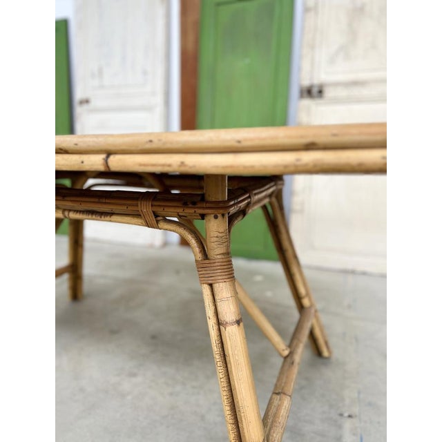Bamboo and Rattan Dining Table by Audoux Minet, 1950s For Sale - Image 4 of 14