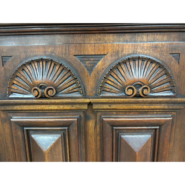 Antique Late 1800s French Renaissance Revival Walnut Step Back Bookcase Cabinet For Sale - Image 10 of 17