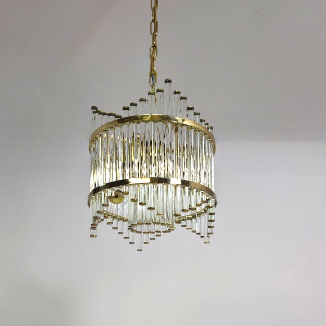 1970s Mid-Century Hollywood Regency Brass and Glass Tube Ceiling Light by Christoph Palme for Palwa, 1970s For Sale - Image 5 of 10