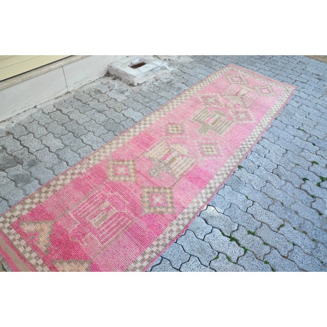 Bohemian Turkish Handmade Pink Runner For Sale - Image 10 of 11
