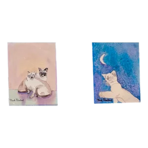 Original Watercolor Cat Paintings by Mark Rimland, Signed, Set/2