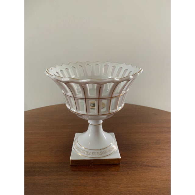 Gold Reticulated Gold Gilt Greek Key Porcelain Basket Compote For Sale - Image 8 of 10