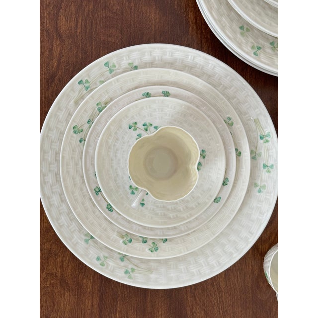 Green Vintage Belleek Shamrock Basketweave Dinnerware Service for 4 - 20 Pieces For Sale - Image 8 of 8