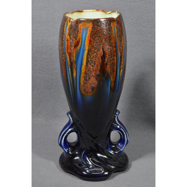 1920s Belgian Art Deco Thulin Model 1943 Blue Drip Glaze Ceramic Vase For Sale - Image 9 of 11